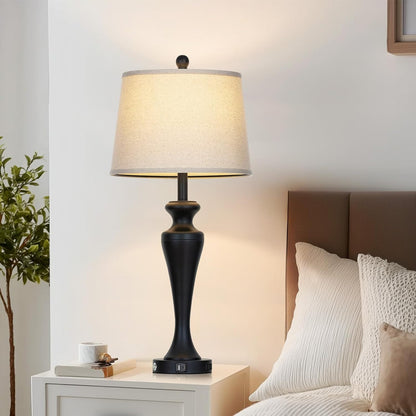 30 Inch Black Table Lamp Single, 3-Way Dimmable Touch Control Living Room Lamps with USB A+C Ports and AC Outlet, Tall Bedside Lamps for Nightstand, Modern Metal Bedroom Lamp, Bulb Included6