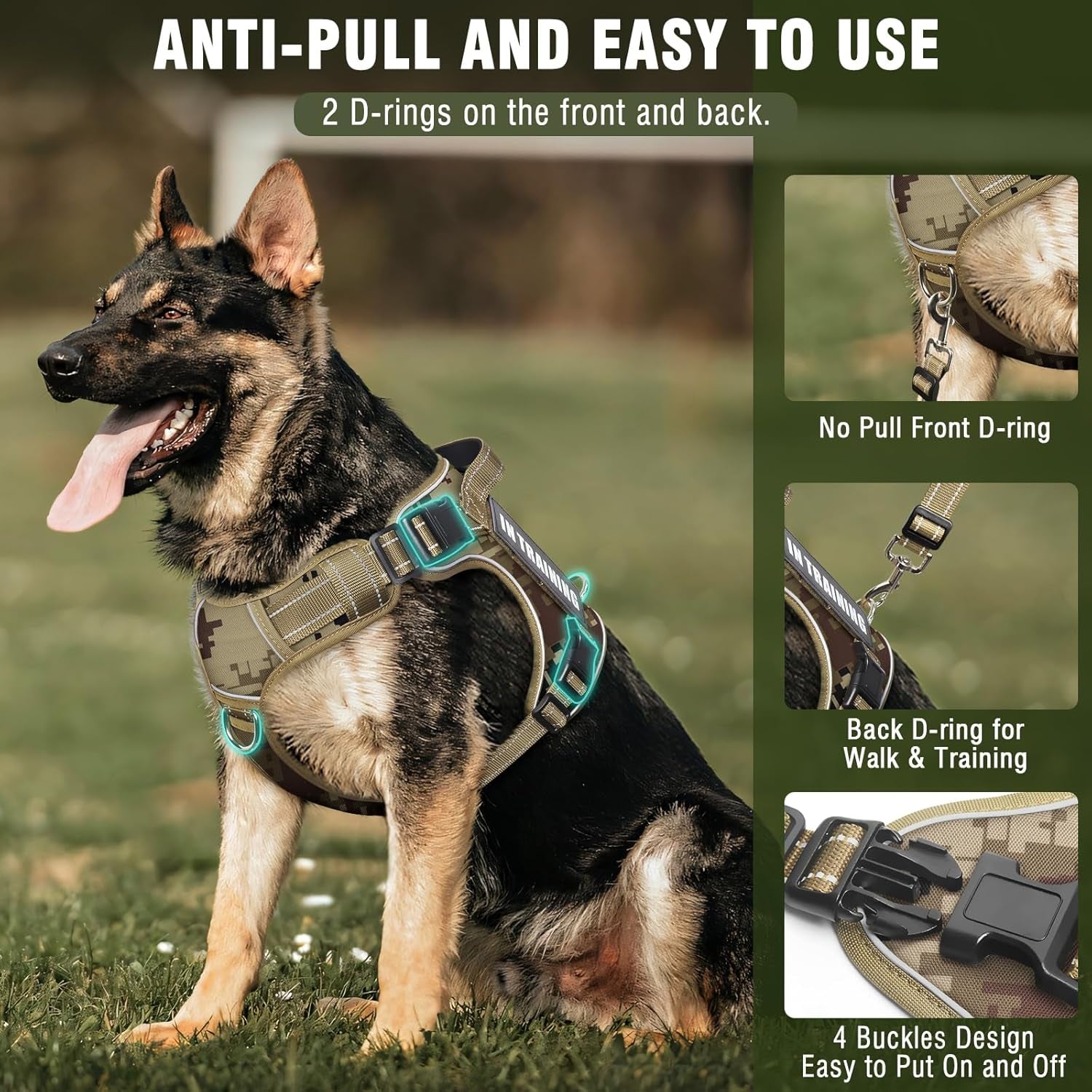 tactical-dog-harness-and-leash-set-with-10-patches-for-large-dogs-heavy-duty-no-pull-service-animal-dog-vest-with-dog-seat-belt-adjustable-reflective-easy-walk-for-training-hiking-camo-l