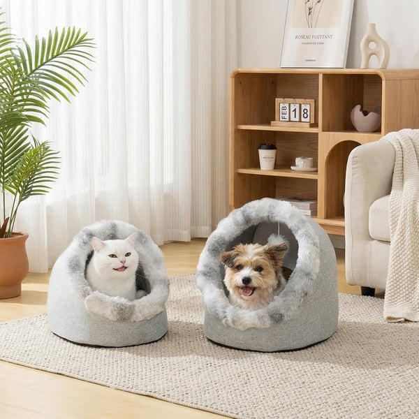 Avont Cat Bed Cave for Indoor Cats, Semi-Enclosed with Washable Cushion | Anti-Slip Bottom, Warm Plush, for Kittens & Small Dogs under 10 Lbs (M)8