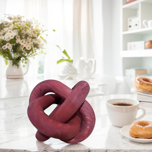 Wood Knot Decor -Coffee Table Decor,Wine Red Decor Shelf Decor | Entry Table Accessorie Boho Rustic Modern Shabby Chic Style Decor 3 Link Wooden Knot Chain Link Decor Burgundy Home5