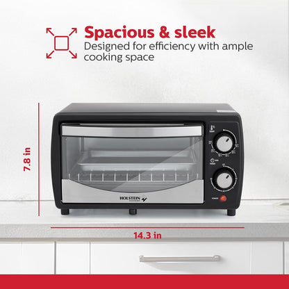 4 Slice Countertop Toaster Oven with 60 Minute Timer Includes Pan and Wire Rack, Perfect for Baking, Broiling, and Toasting Compact Design in Sleek Black for Convenient Kitchen Use7