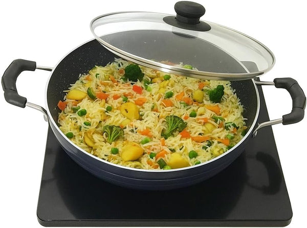 Kadhai Nonstick Kadai with Glass Lid All Purpose Cookware Indoor Outdoor Aluminum Induction Base Deep Fry Pan Stir Fry Pan Wok Skillet Deep Frying Pan (240Mm) 2.2 Ltr7