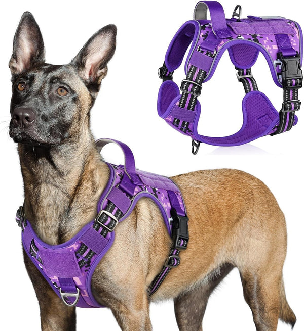 Rabbitgoo Tactical Dog Harness for Large, No Pull Military Service Vest | Molle & Handle, Heavy Duty, Adjustable, Reflective Straps, Easy Control for Training Walking, Black, Large53
