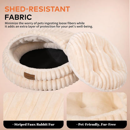 CHEERPALS Cat Cave Bed for Indoor Cats, Washable Covered Cat Bed Hooded Kitty Bed Soft Fluffy Pet Bed for Puppy and Small Dog(White)3
