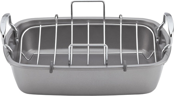 Total Bakeware Nonstick Roaster, Roasting Pan with Rack, 17-Inch X 13-Inch, Gray17