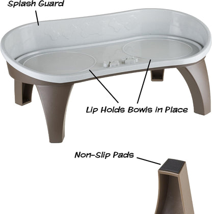 Elevated Pet Feeding Tray - 21″ X 11″ X 8.5″ Raised Dog Bowl Stand with Splash Guard and Non-Skid Feet - Comfortable Mealtime for Dogs and Cats by PETMAKER (Brown/Gray)3