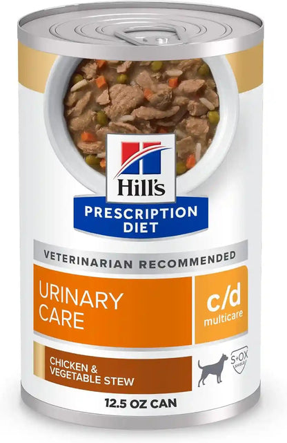 HILL'S PRESCRIPTION DIET C/D Multicare Urinary Care Wet Dog Food | #1 Veterinarian Recommended, Chicken & Vegetable Stew, 12.5 Oz. Cans, 12-Pack1