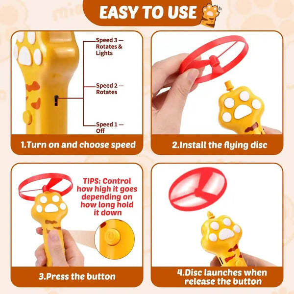 BABORUI Cat Toy Disc Launcher, Rechargeable Interactive Cat Fetch Toy Launcher with 8 Flying Discs, Flying Enrichment Toys for Indoor Bored Kittens & Adult Cats (Yellow)4
