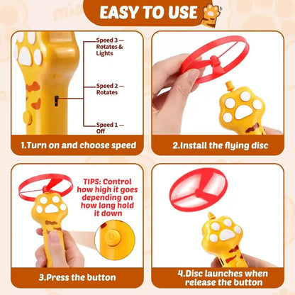 BABORUI Cat Toy Disc Launcher, Rechargeable Interactive Cat Fetch Toy Launcher with 8 Flying Discs, Flying Enrichment Toys for Indoor Bored Kittens & Adult Cats (Yellow)4