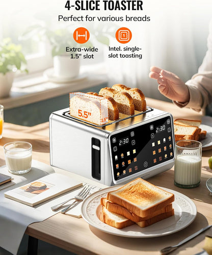 Toaster 4 Slice with Touchscreen, Memory Function & Single-Slot Focus,  1800W Smart Digital Toaster for Ultimate Control, Wide Slot to Reheat & Defrost Bagels, Bread, Waffles, Stainless Steel5