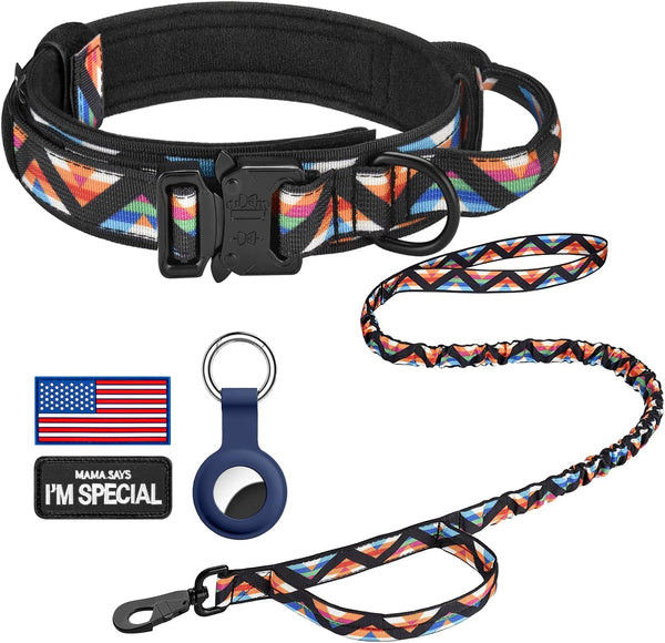 DAGANXI Tactical Dog Collar, Adjustable Military Training Nylon Dog Collar with Control Handle and Heavy Metal Buckle for Medium and Large Dogs, with Patches and Airtags Case (L, Black)12