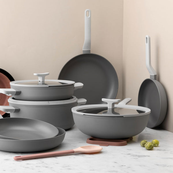 LEO Cast Aluminum Wok, 12.5 Inch 6.2 Qt Nonstick Stir Fry Pan | Induction Grey Wok with Silicone Rim Glass Lid, Stay Cool Handle, Easy Straining Drain Hole & Non Toxic Ferno Green Coating4