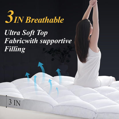 3 Inch Queen Mattress Topper, Ultra Thick and Fluffy Supportive Memory Foam Mattress Topper for Body Pain, Mattress Pad with Breathable Mesh Design for Deep Sleep, 80X60X3 Inches4