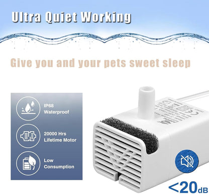 Cat Water Fountain Pump Replacement JY-830 Submersible Motor | Cat Fountain Pump Replacement,Fountains Pump for Stainless Steel Cat Dispenser,Ultra Quiet Dog Drinking Fountain Pump3