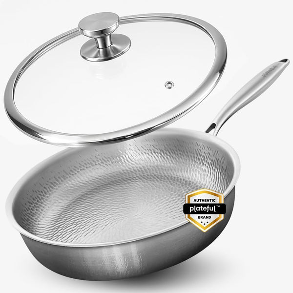 Titanium Pans for Cooking 12 Inch, No Coating Nonstick, with Lid | Pure Uncoated Titanium Frying Pan, Surface Sears to 750F, PFOA/PFAS/PTFE Free Skillets, Works on Induction and All Cooktops.1