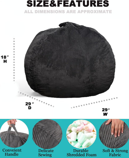 Bean Bag Chair, with Faux Rabbit Fur Cover for Teens and Kids, with Filling Memory Foam Bean Bag Chairs, Soft Faux Fur Fabric, 2.5 Feet round Fluffy Bean Bag Sofa Essential for Reading Games3