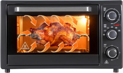 34QT/32L Kitchen Convection Electric Oven, 1500W, Multi-Functional Countertop Toaster Oven with 60-Min Timer, Crispy Roast, Dehydrate, Rotisserie, 6 Accessories Included, Black US Plug1
