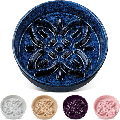 Vancasso Ceramic Slow Feeder Dog Bowls, Puzzle Dog Food Bowls with Floral Maze, anti -Slip Pet Food Dish for Small Breed, 0.6 Cups, Blue12