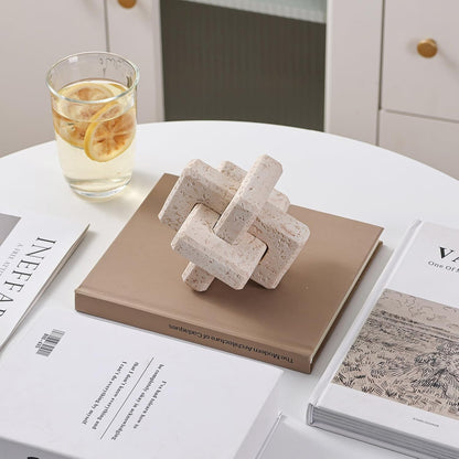 3-Link Knot Resin Travertine Decor, Coffee Table Book Shelf Decoration | Light Beige Entry Table Decor Decorative Objects, Aesthetic Accents for Boho Modern Rustic Office Living Room Home Décor4