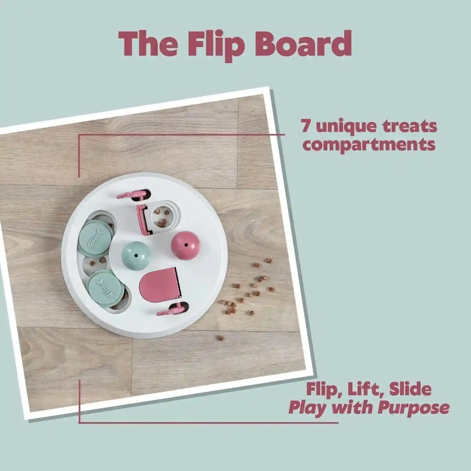 trixie-cat-activity-flip-board-4-module-treat-puzzle-enrichment-toy-for-mental-stimulation-slow-feeding-interactive-cat-toy-for-indoor-cats-berry-gray-9-x-9-x-2-5-in