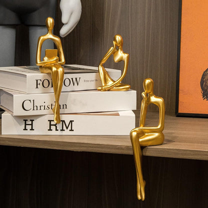Gold Home Decor Thinker Statue Accents, Set of 3 Thinker Sculptures Office Decor Modern Abstract Resin Decoration on Shelf Table Desk for Living Room Office Bedroom (Small Gold) | Collectable Figurine for Living Room Floating Shelf Office Desk Decoration,Modern Decor Gift for Reading Lover Parents Friend1