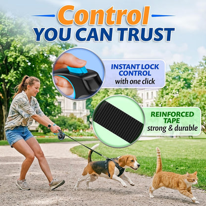 16.4 Ft Retractable Dog Leash for Dogs 10–100 Lbs - Heavy Duty Tape Leash with Strong Nylon Tape - 360° Swivel Control - One-Click Brake & Lock - Ergonomic Non-Slip Grip for Safe & Easy Daily Walks4