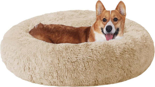 JOLLYVOGUE Small Dog Bed, Calming Soft Anti-Anxiety Donut Cat Bed, Washable round Fluffy Cushion for Small and Medium Pets (20")43