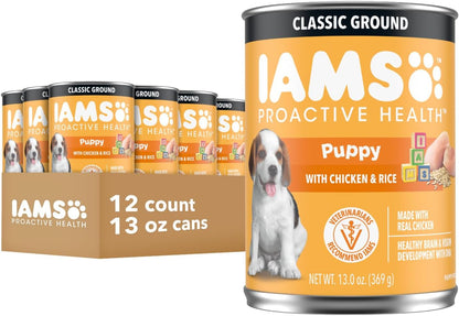 IAMS Proactive Health Puppy Wet Dog Food, Chicken, 13 Oz, 12 Pack | Real Chicken, Omega-3 DHA for Brain & Vision, Omega-6 for Skin & Coat, No Fillers or Artificial Flavors, Puppies 1-12 Months1