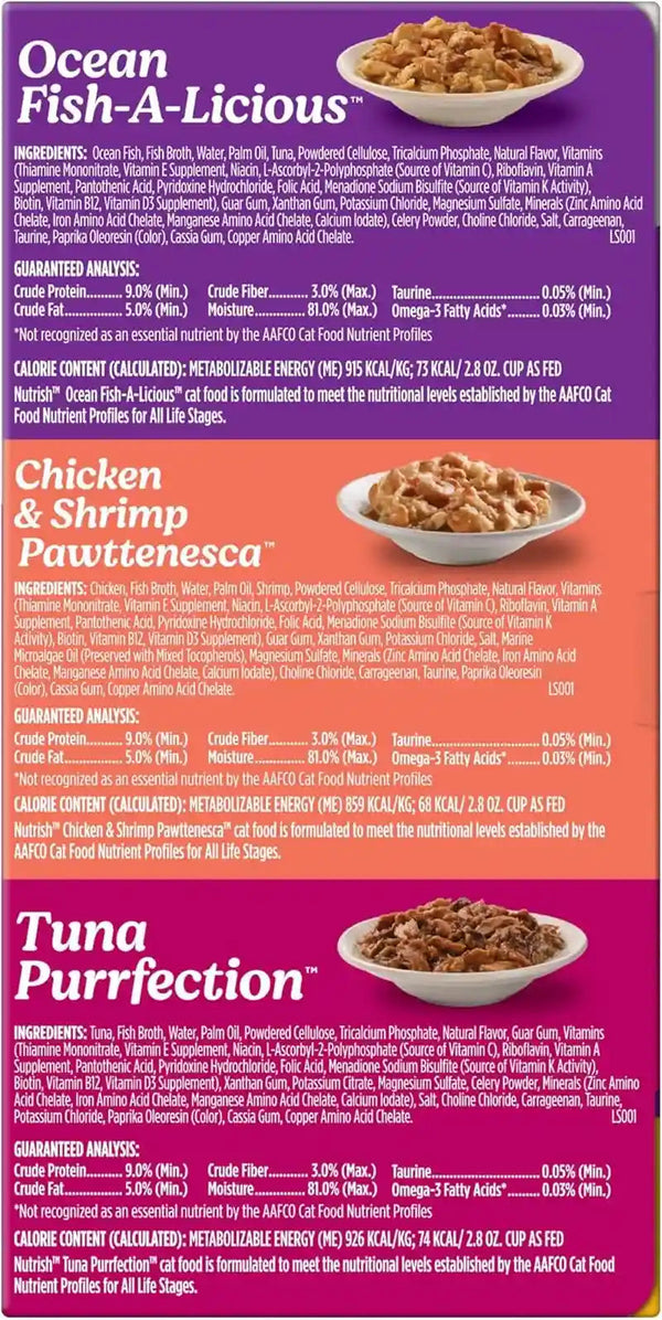 Nutrish Ocean Lover'S Wet Cat Food Variety Pack, 2.8 Oz. Cup (Rachael Ray) | Includes 12 Cups of Three Grain Free Recipes: Fisha-A-Licious, Chicken & Shrimp Pawttenesa and Tuna Purrfection3