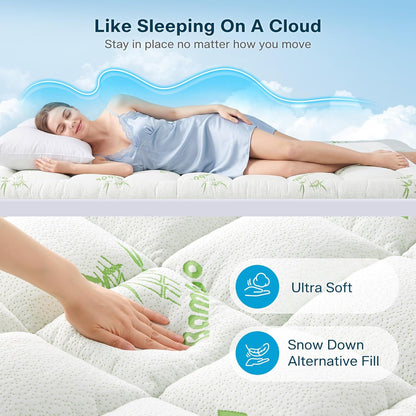 Waterproof Queen Size Mattress Topper Viscose Derived from Bamboo, Extra Thick Mattress Pad for Back Pain, Cooling Mattress Protector with Deep Pocket 8"-21", Green,Queen5