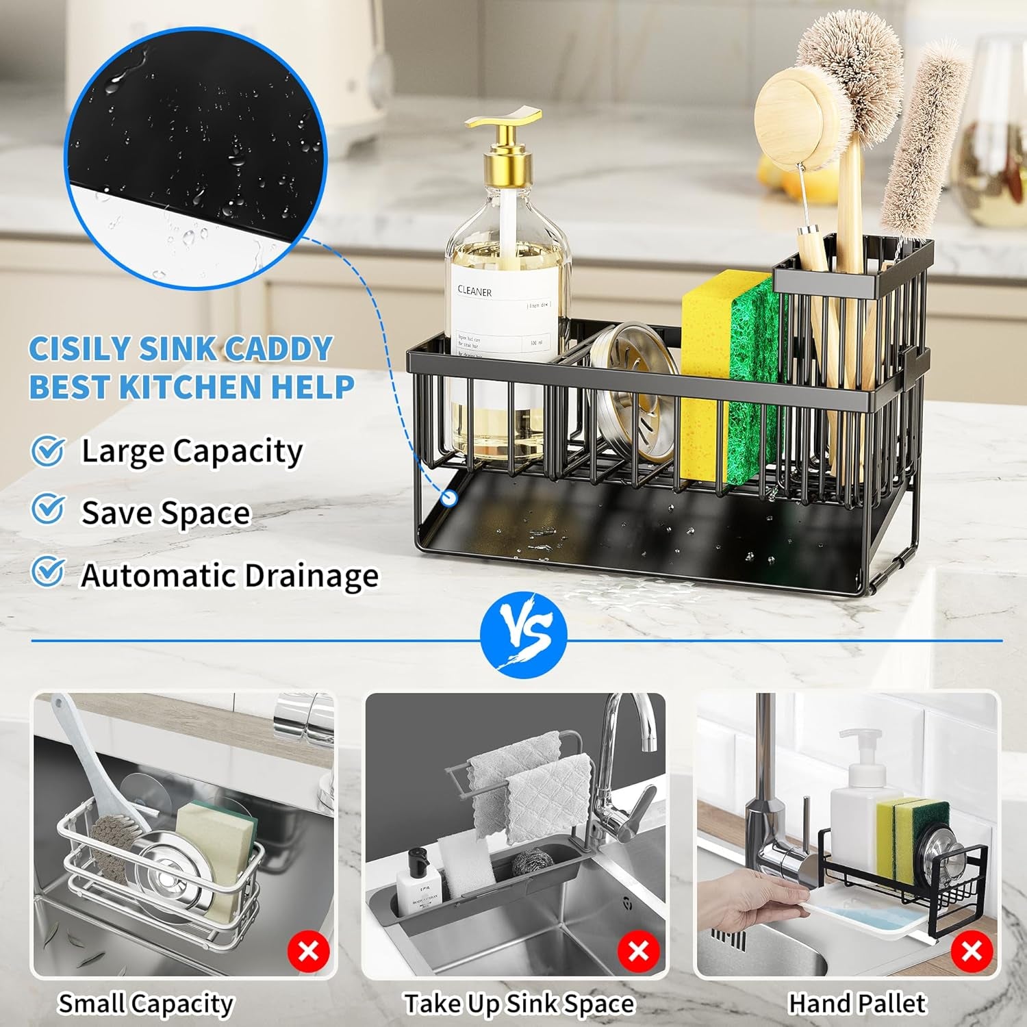 sink-caddy-sponge-holder-for-kitchen-with-brush-holder-and-stainless-steel-self-drain-tray-rustproof-kitchen-sink-organizer-for-sponge-soap-dispenser-storage-accessories