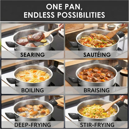 Stainless Steel Pots and Pans Set, 6-Piece Non Toxic Cookware Set with Glass Lids, Saucepan, Stockpot & Sauté Pan, Induction Compatible, Dishwasher Safe, Even Heating Kitchen Cooking Set3