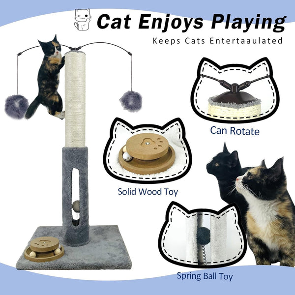 31" Cat Scratching Post Kitten Toys for Indoor Cats Interactive Scratcher with Tracking Ball, Sisal Scratch Rope for Large Cats,Sturdy Base Cat Scratch Post, (Gray, 31" H)4