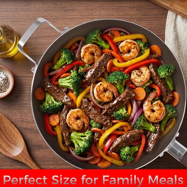 Titanium Wok Pan Non Stick Stainless Steel Woks & Stir-Fry Pans for All Stoves Home Use (13In)4
