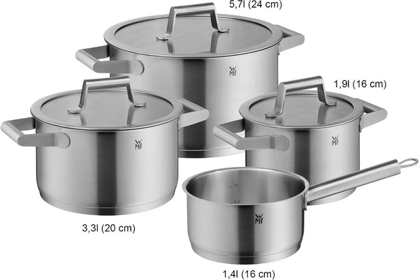 732146040 Comfort Line Topfset Induktion 4-Teilig Cromargan Matte Stainless Steel Pots Set with Glass Lid, Scale, Stackable, Uncoated, 18/103
