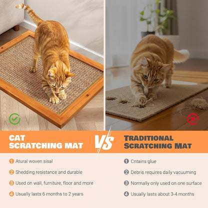 Wall Mounted Cat Scratching Post, Wooden Sisal Scratcher for Indoor Cats | Natural Wood Frame with Durable Sisal Rope Surface, Protects Furniture, Easy Wall Mount. Sturdy for Large Cats.6