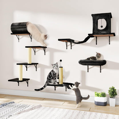12-In-1 Cat Wall Shelves, Wall Mounted Cat Climber | with Condo House, Scratching Post, Bridge Ladder, Space-Saving Indoor Play Furniture for Kittens, Black16