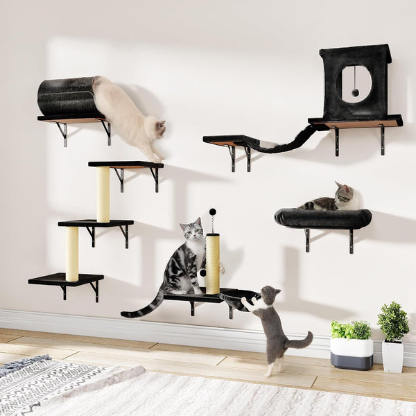 12-In-1 Cat Wall Shelves, Wall Mounted Cat Climber | with Condo House, Scratching Post, Bridge Ladder, Space-Saving Indoor Play Furniture for Kittens, Black16