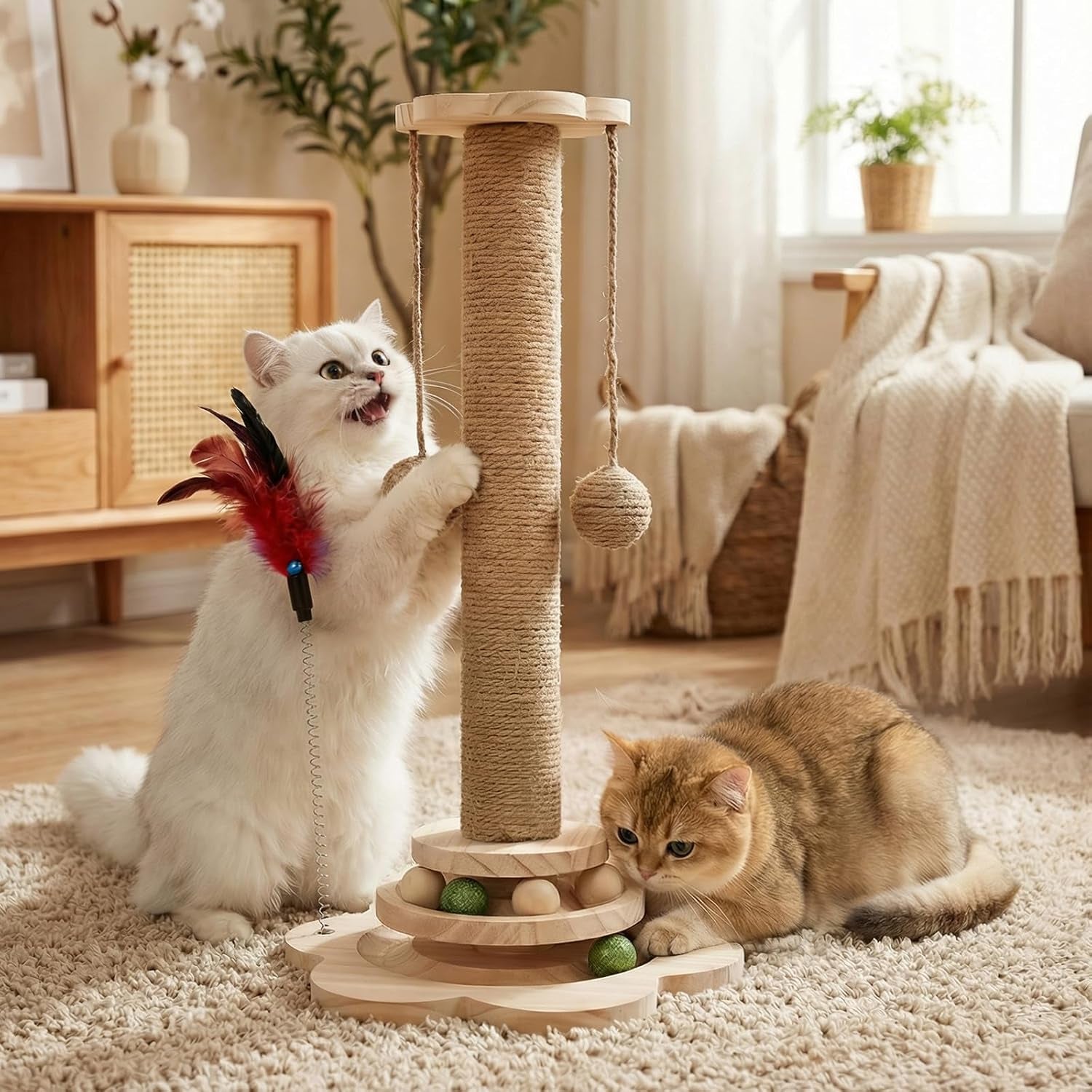 scratching-post-4-in-1-cat-scratch-post-interactive-cute-small-wooden-cat-scratcher-with-2-level-catnip-toys-balls-2-sisal-hanging-balls-for-indoor-kitten-kitty