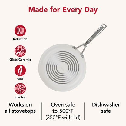 Kitchenaid Hard Anodized Ceramic Induction Pots and Pans, Dishwasher Safe, Includes Saucepans, Stockpot, Sauté Pan, Frying Pans/Skillets, and Lids, 10 Piece Cookware Set - Porcelain White7