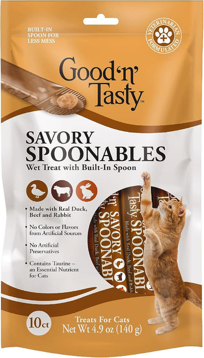 Good ‘N’ Tasty Savory Spoonables with Real Duck, Beef & Rabbit, 6 Count Tube, Triple Flavor Squeezable Lickable Wet Treats for Cats with Built-In Spoon for Less Mess13