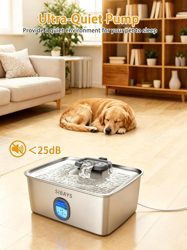 SIBAYS 4Gal/15L Large Dog Water Fountain, Stainless Steel Pet Fountain with Water Window & LED Light, Ultra Quiet Automatic Dog Water Bowl Dispenser for Large Dogs & Multi-Pet, Easy to Clean FS765