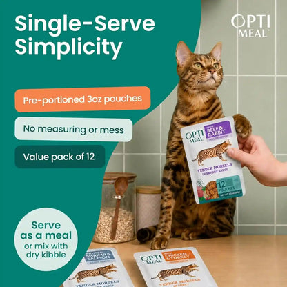 Optimeal Wet Cat Food Variety Pack - Grain Free Tender Morsels, High Protein Premium Nutrition Made with Natural European Ingredients in Savory Gravy, Adult Cat Food Wet Pouches 3Oz Pouch (Pack of 12)5