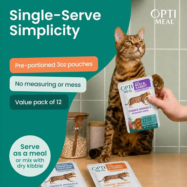 Optimeal Wet Cat Food Variety Pack - Grain Free Tender Morsels, High Protein Premium Nutrition Made with Natural European Ingredients in Savory Gravy, Adult Cat Food Wet Pouches 3Oz Pouch (Pack of 12)5
