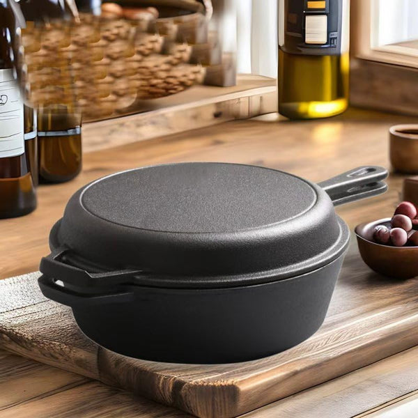 Cast Iron Double Dutch Oven Pot with Skillet Lid, Cast Iron Skillet 10 Inch & Dutch Oven 3 Quart for Grilling, Searing, Baking (3 Quarts)7