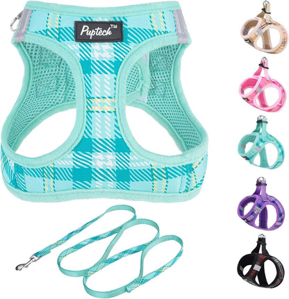 PUPTECK Dog Harness and Leash Set for Small Medium Dogs No Pull Step-In Soft Mesh Puppy Cat Vest Harnesses Reflective at Night, Green S40