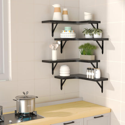 Corner Floating Shelves Wall Mounted Set of 4, Rustic Wood Storage Display Shelves for Home Decor, Bathroom, Kitchen, Bedroom, Living Room, Office (Black)2