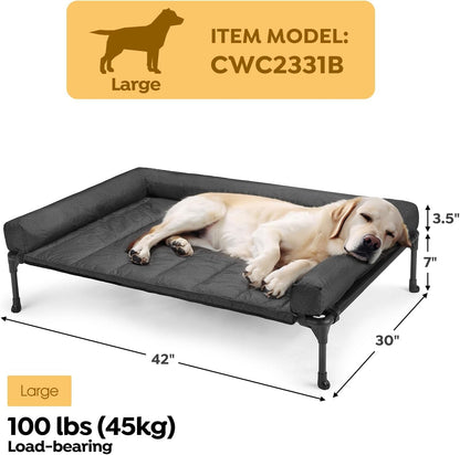 Veehoo Outdoor Elevated Dog Bed with Waterproof Bolster Cushion, Cooling | Raised Dog Bed with Removable & Washable Mat Topper, Breathable Mesh, Dog Couch Cot for Indoor Outdoor, 42", Large, Black2