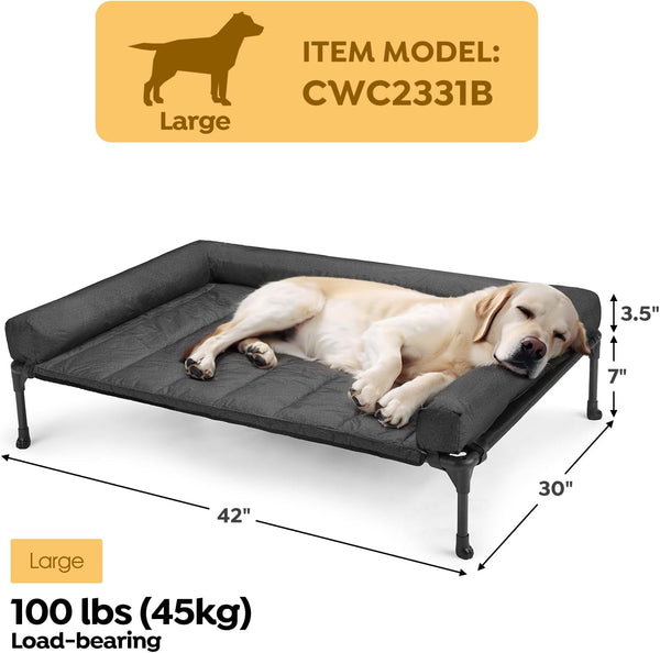 Veehoo Outdoor Elevated Dog Bed with Waterproof Bolster Cushion, Cooling | Raised Dog Bed with Removable & Washable Mat Topper, Breathable Mesh, Dog Couch Cot for Indoor Outdoor, 42", Large, Black2