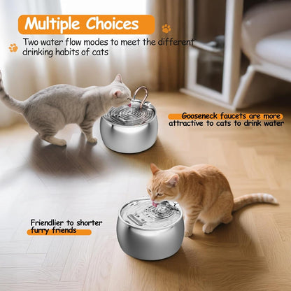 2.5L/84Oz Gooseneck Cat Water Fountain Stainless Steel Quiet | Kitty Spout Cat Fountain for Drinking, Pet Water Fountain for Cats Inside, Automatic Cats Water Dispenser, for Pets6